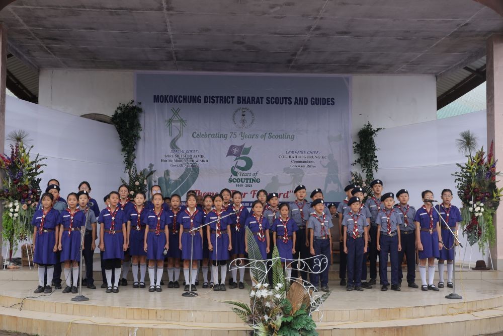 Bharat Scouts and Guides from Lady Bird School, Mokokchung, performing during the celebration. (Morung Photo)